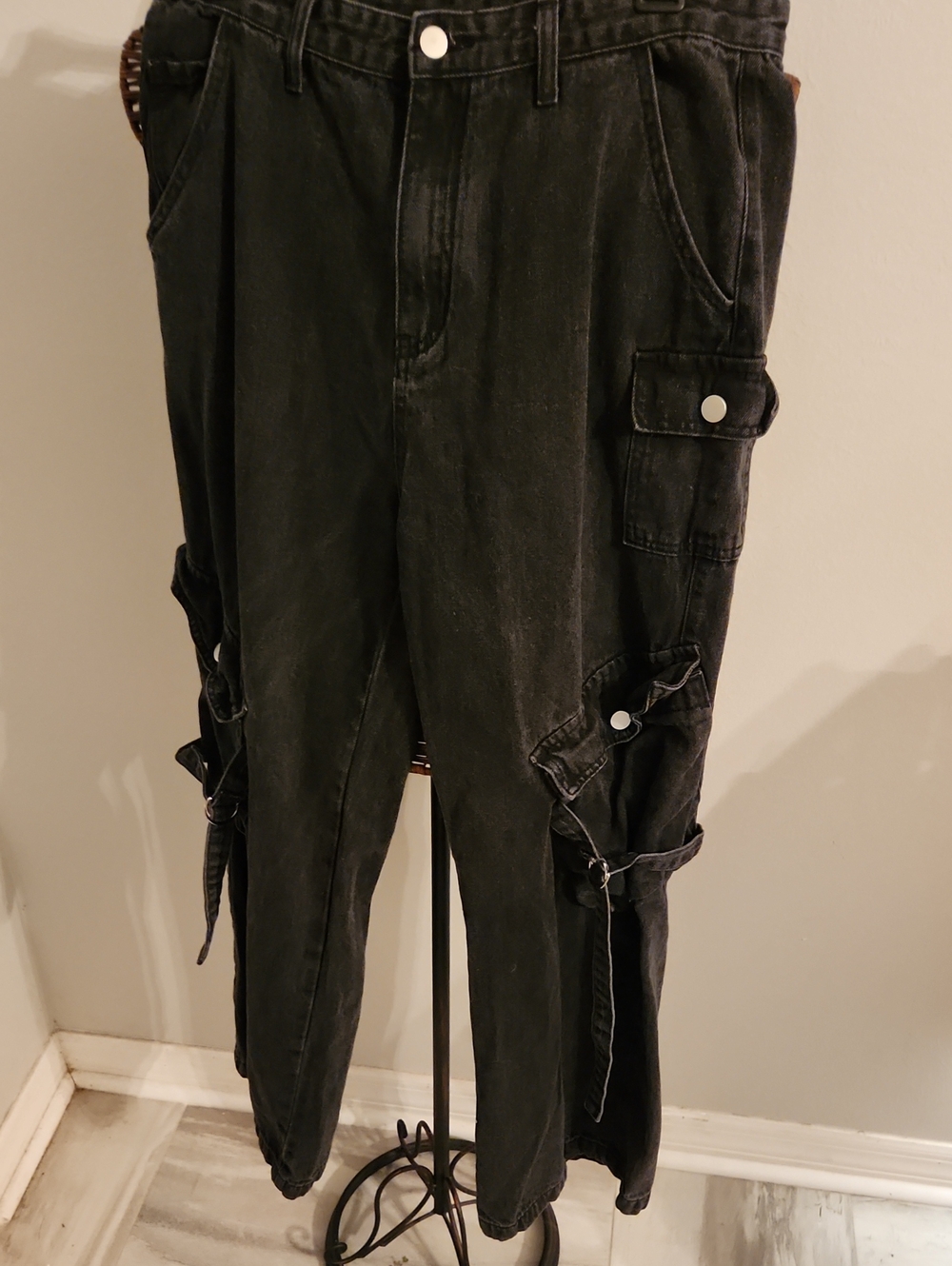 Cider Black Cargo Pants with Utility Straps